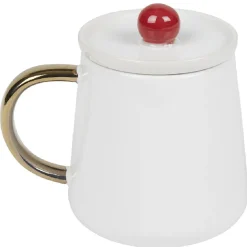 Mug blanc hibou mandala avec anse dorée et couvercle