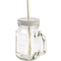 Mug bocal transparent avec paille