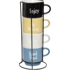 Mug en faïence avec support en métal x4