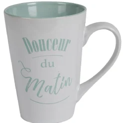 Mug XL faïence blanc et vert menthe