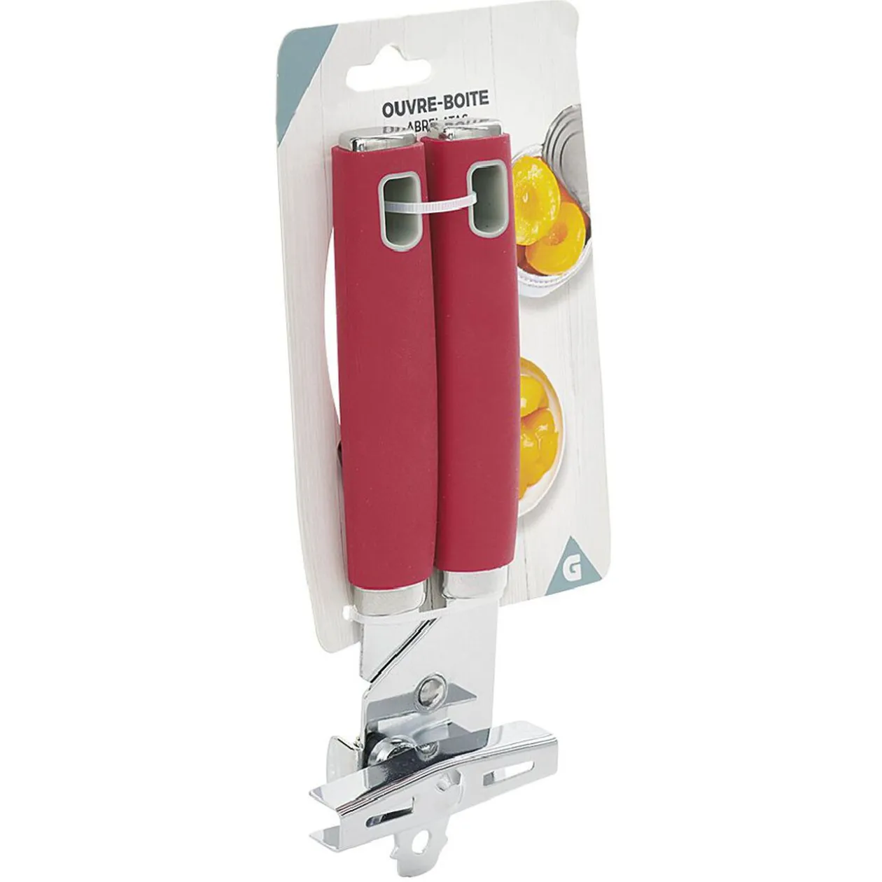 Ouvre boîte inox avec manche en polypropylène rouge