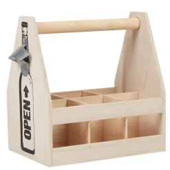 Panier en bois pour bouteilles de bière décapsuleur intégré