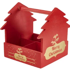 Panier rouge Merry Christmas avec gobelets Noël pailles x4