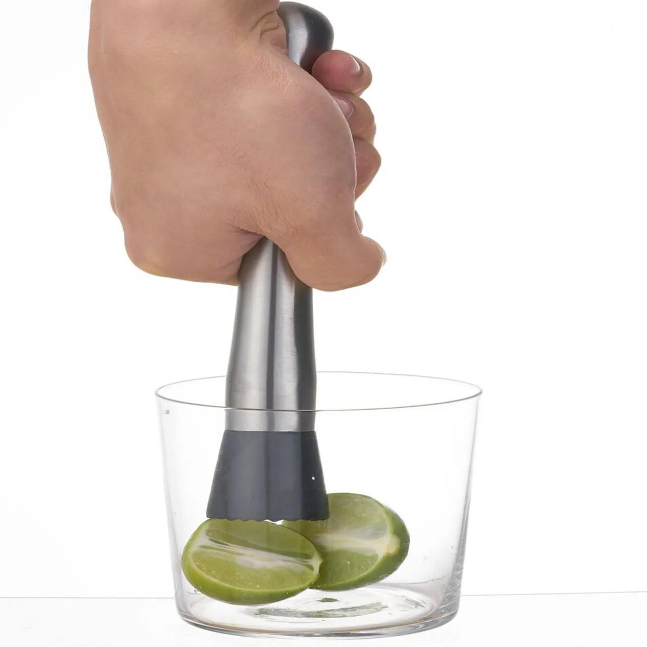 Pilon à cocktail denté inox gris et noir