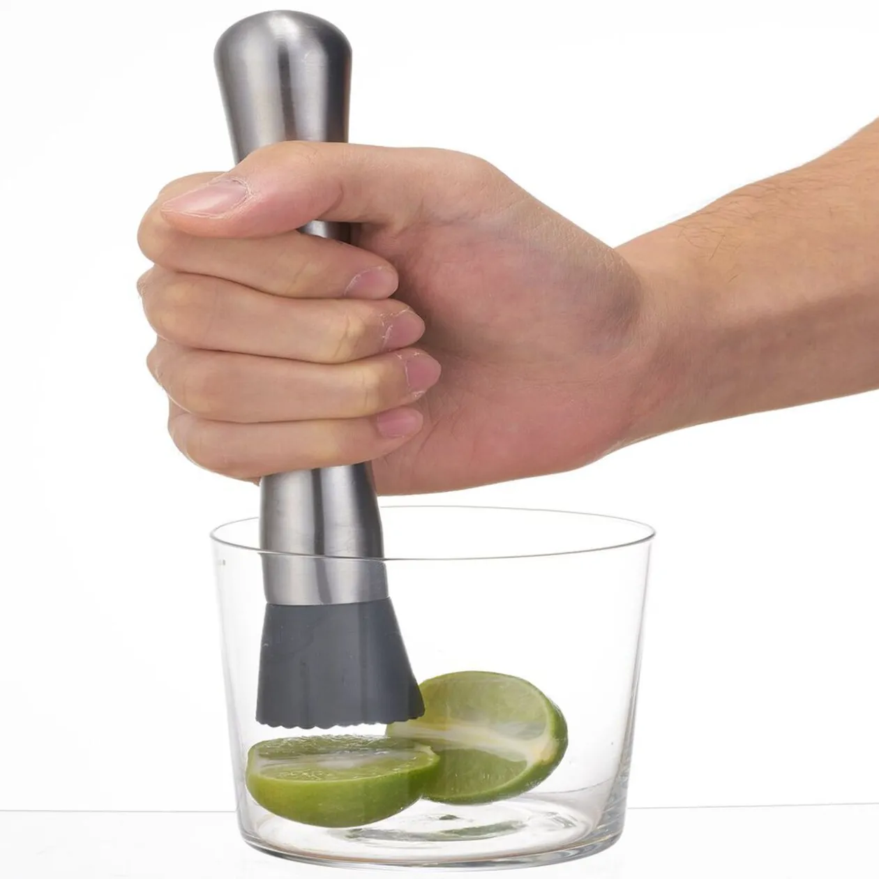 Pilon à cocktail denté inox gris et noir