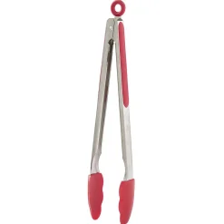 Pince à viande en inox plastique rouge gris