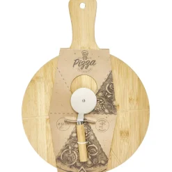 Planche à découper 6 parts en bambou Ø32cm avec roulette à pizza
