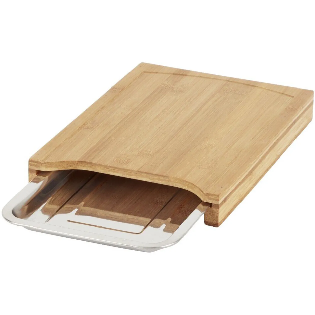 Planche à decouper en bambou avec bac récupérateur inox