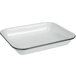 Plat à four acier émaillé blanc contour bleu