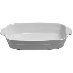 Plat à four rectangulaire avec poignées gris et blanc en grès émaillé