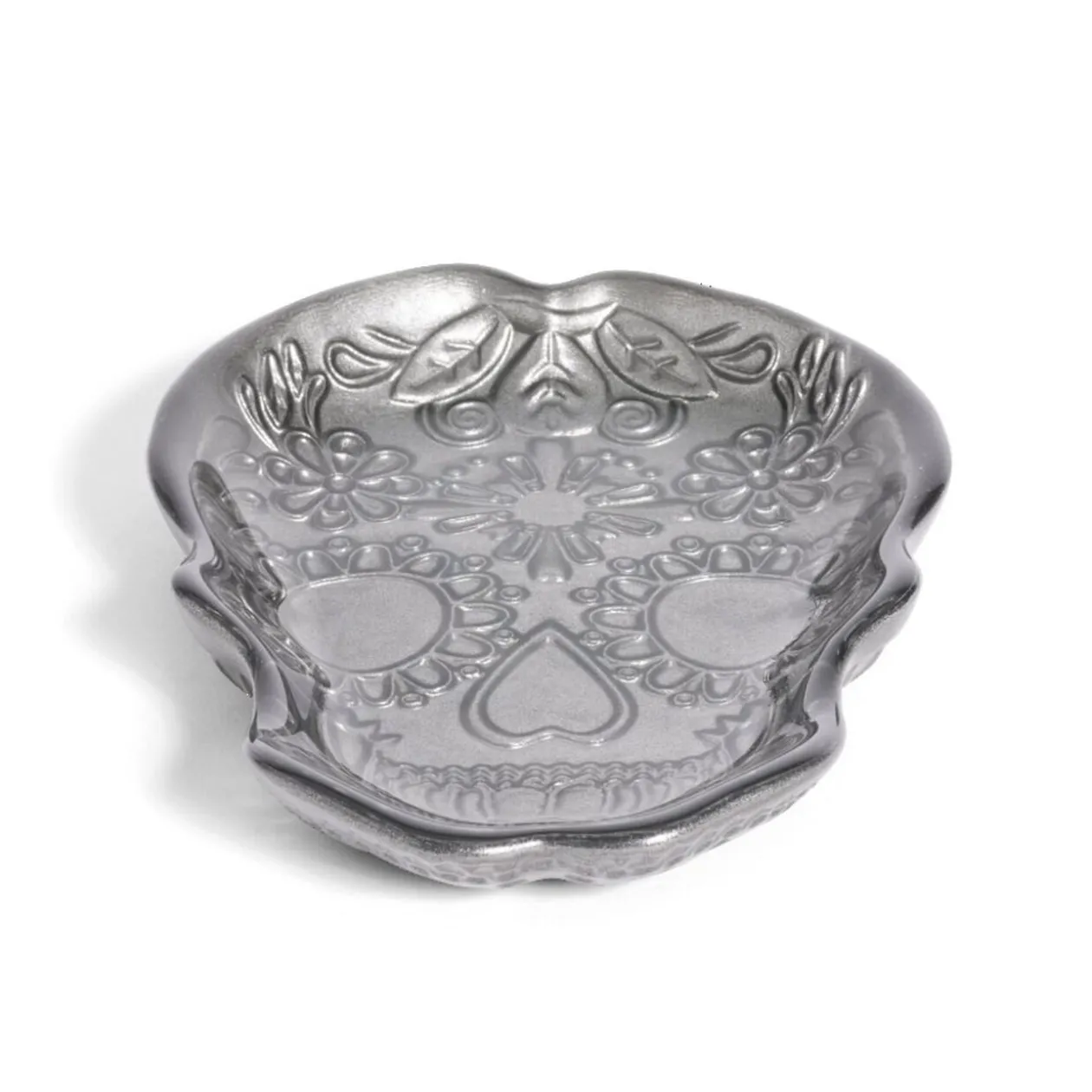 Plat Halloween tête de mort mexicaine en verre noir 15x11xH2cm