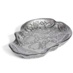 Plat Halloween tête de mort mexicaine en verre noir 15x11xH2cm
