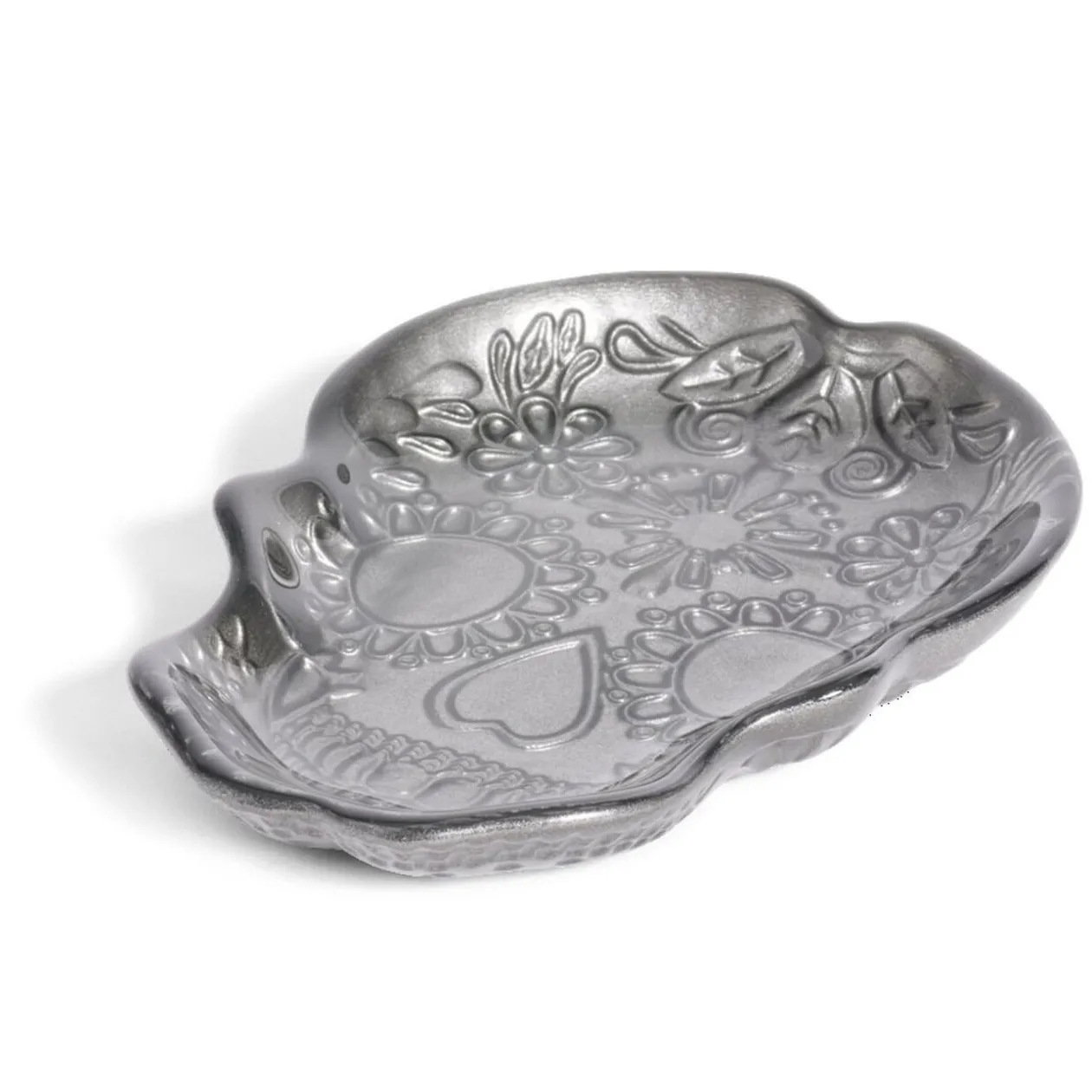 Plat Halloween tête de mort mexicaine en verre noir 15x11xH2cm