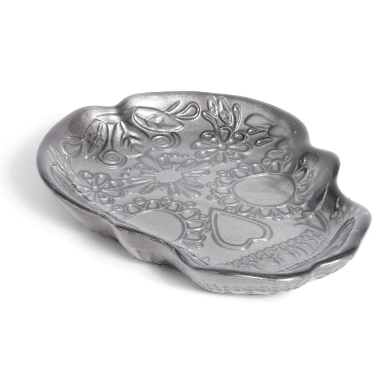 Plat Halloween tête de mort mexicaine en verre noir 15x11xH2cm