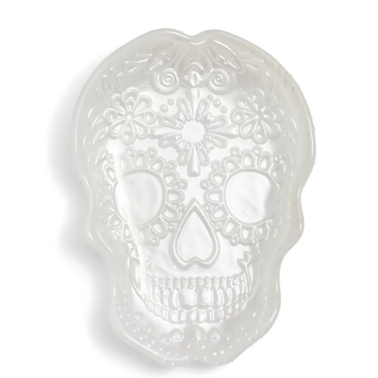 Plat Halloween tête de mort mexicaine en verre blanc 15x11xH2cm