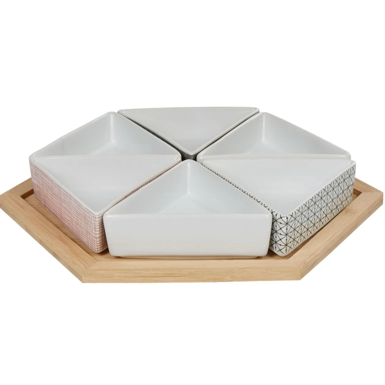Plateau de service avec 6 coupelles triangles