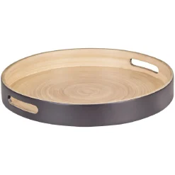 Plateau de service rond en bambou noir