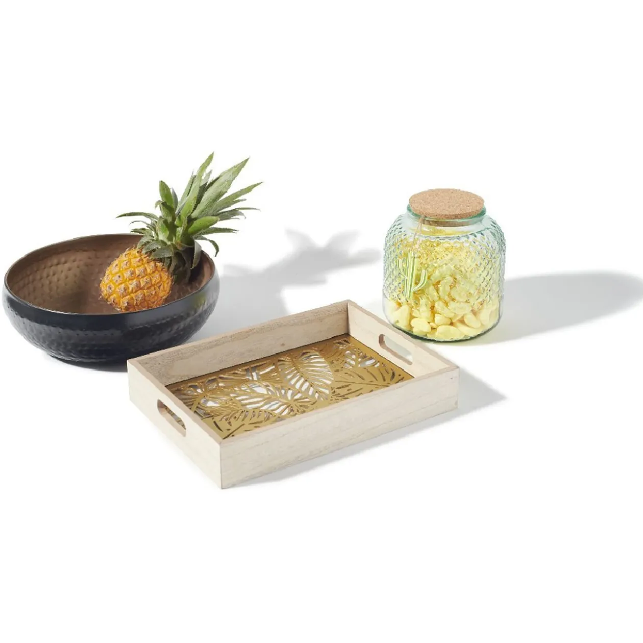 Plateau en verre et bois
