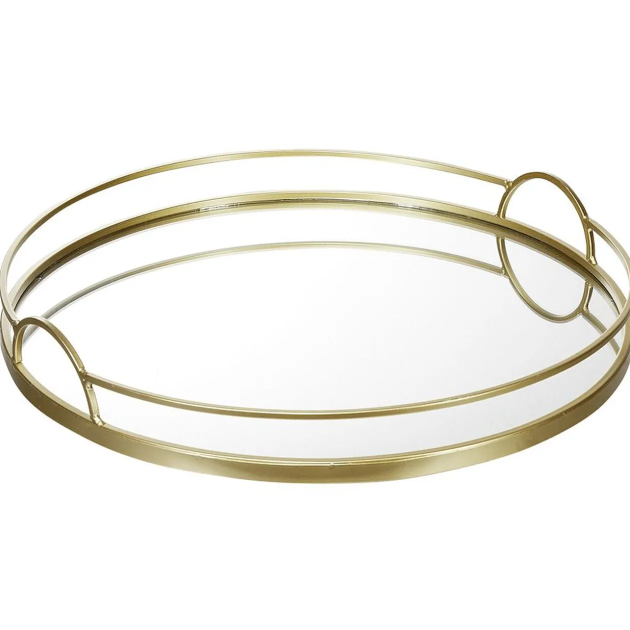 Plateau miroir rond contour métal doré