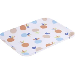 Plateau rectangulaire blanc motif fruit orange bleu plastique 29x22cm