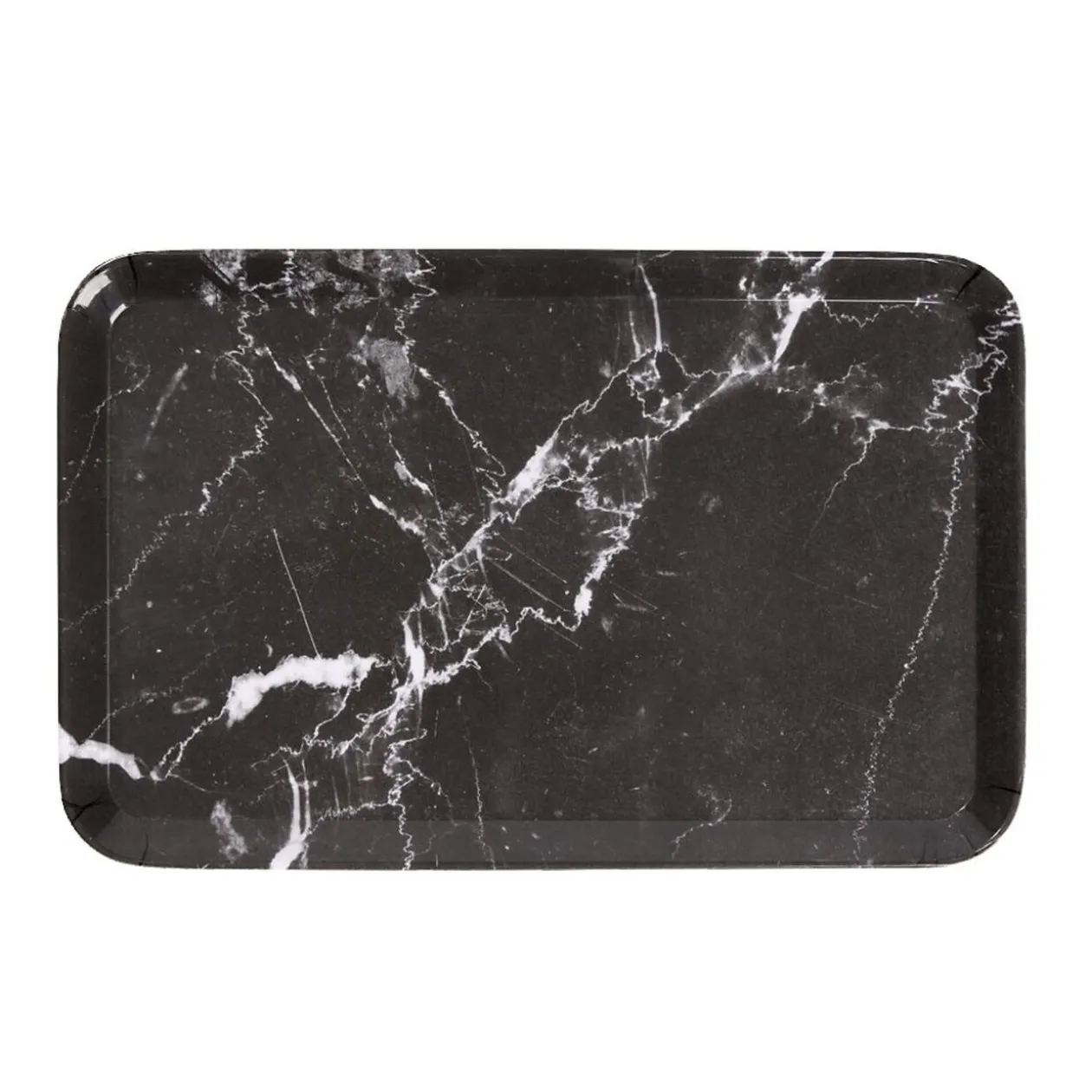 Plateau rectangulaire mélaminé effet marbre gris et blanc 19x30cm