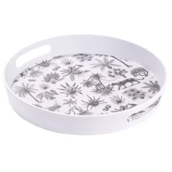 Plateau rond mélaminé motif savane blanc et noir Ø34,5xH5cm