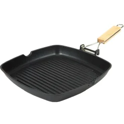 Poêle grill carré manche en bois amovible tous feux