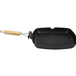 Poêle grill carré manche en bois amovible tous feux