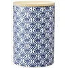 Pot en céramique à motif bleu avec couvercle en bois H14 cm