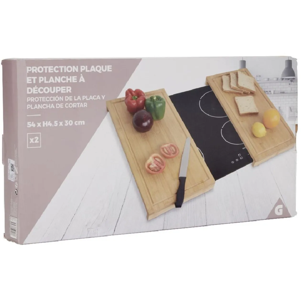 Protection plaque et planche à découper bois x2