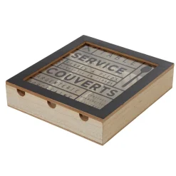 Range couvert mdf naturel couvercle transparent imprimé noir