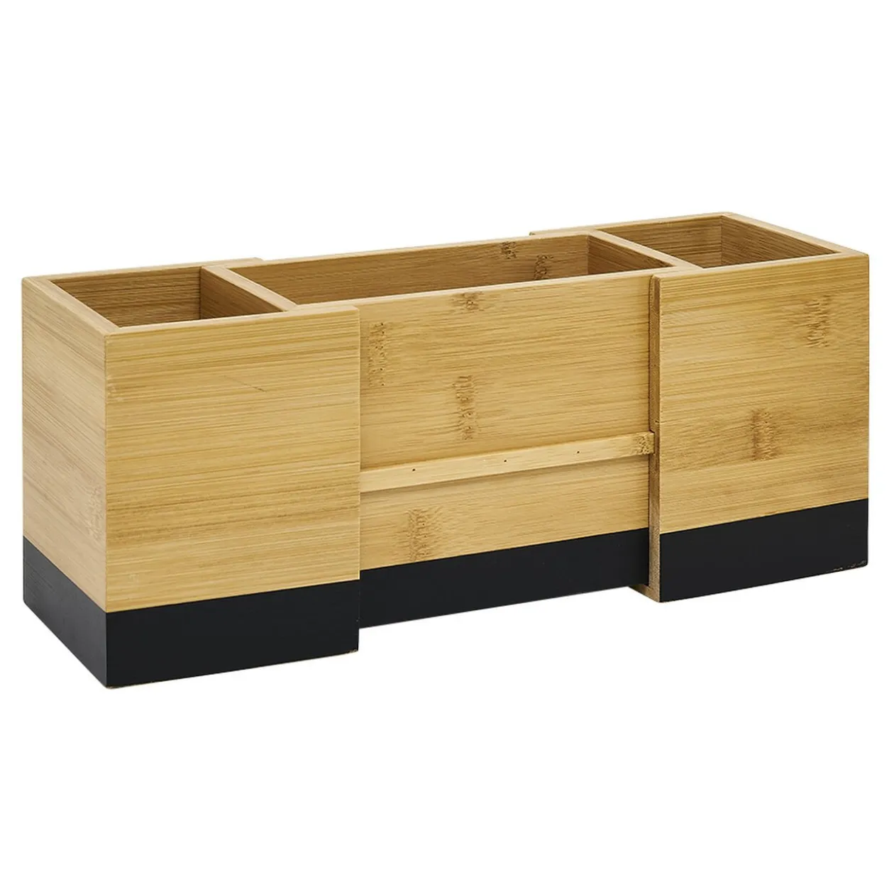 Range ustensile extensible bambou naturel et noir L18/29x10xH12cm