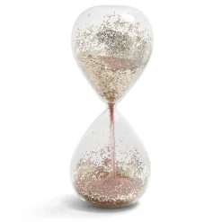 Sablier verre sable rose et paillettes doré Ø8xH20cm