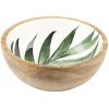 Saladier en bois interieur émail décor feuille