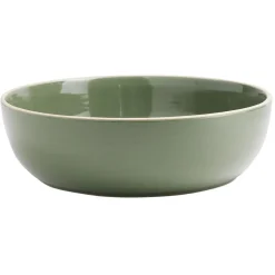 Saladier en faïence vert avec liseré crème