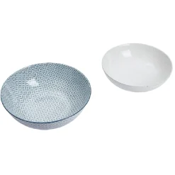 Saladier en porcelaine motif graphique coloré x2