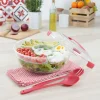 Saladier fraîcheur multicompartiments transparent et rouge