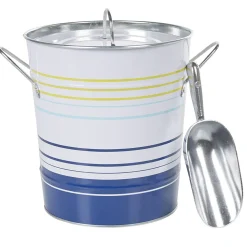 Seau à glaçons blanc rayure bleu jaune