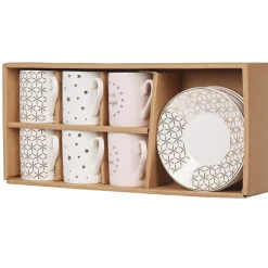 Service à café faïence blanc rose or 6 personnes