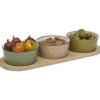 Set apéritif coupelle porcelaine x3 et support bambou