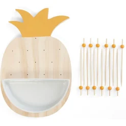 Set apéritif en forme d ananas 12 pics et coupelle
