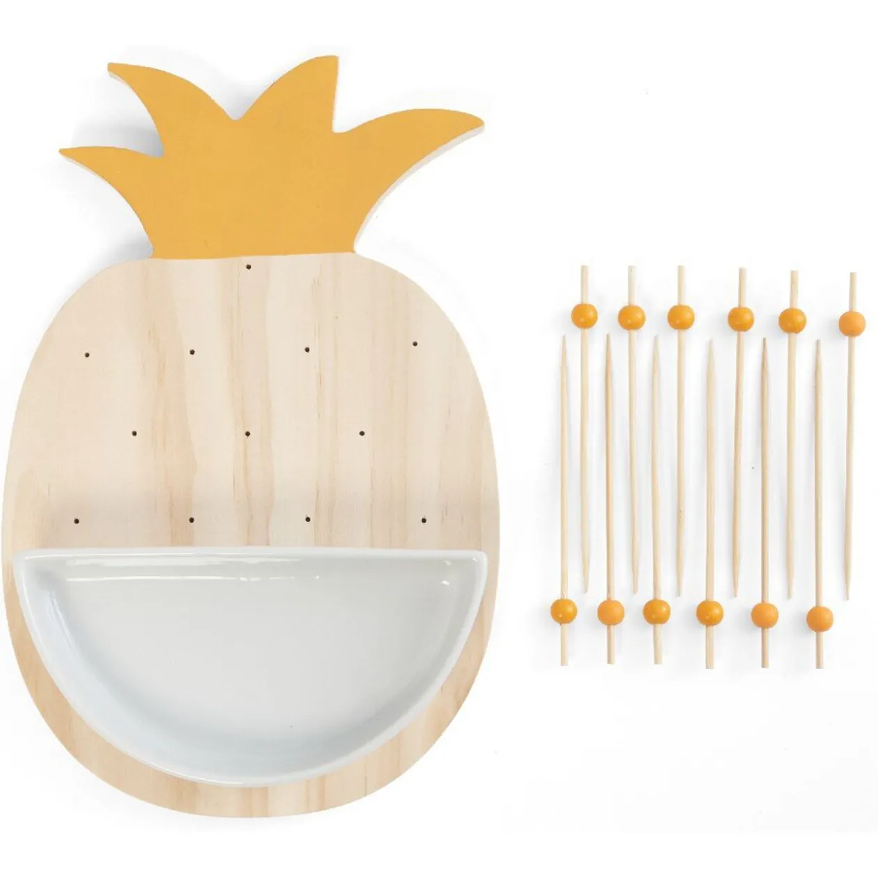 Set apéritif en forme d ananas 12 pics et coupelle