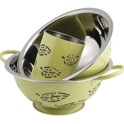 Set passoire, saladier, porte-ustensiles vert design feuille