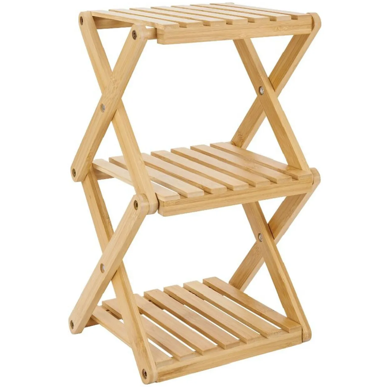 Étagère 3 niveaux pliable bambou naturel 22,1xH35,5x18,3cm