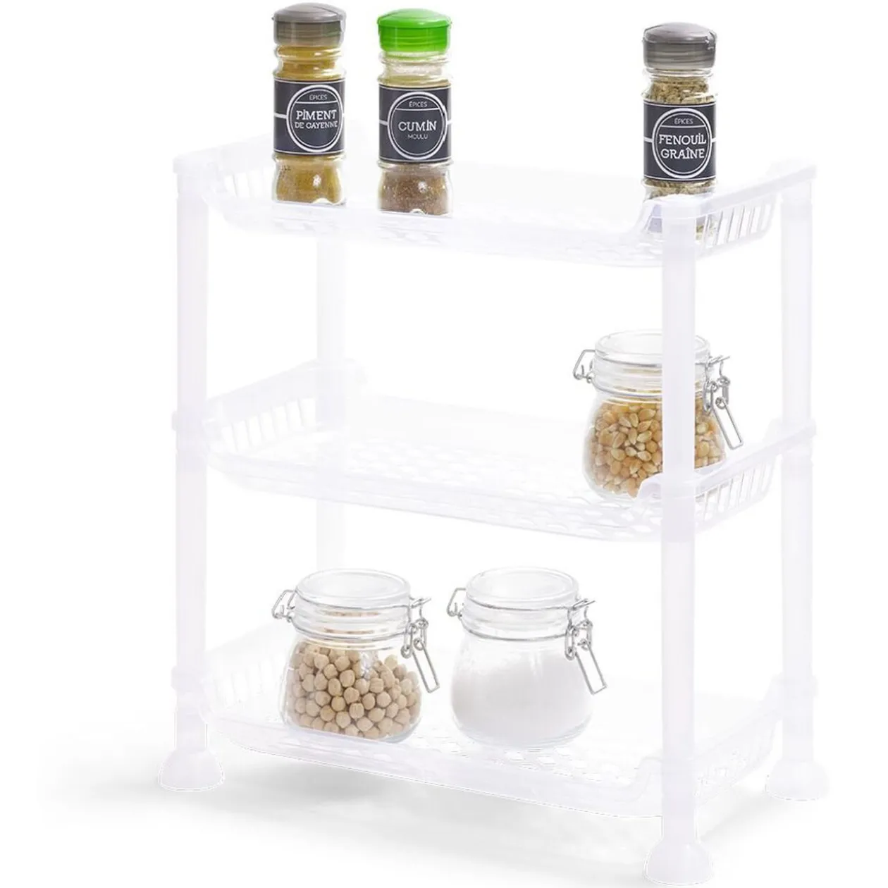 Étagère à poser 3 niveaux plastique transparent 32,5x18xH.33,5cm