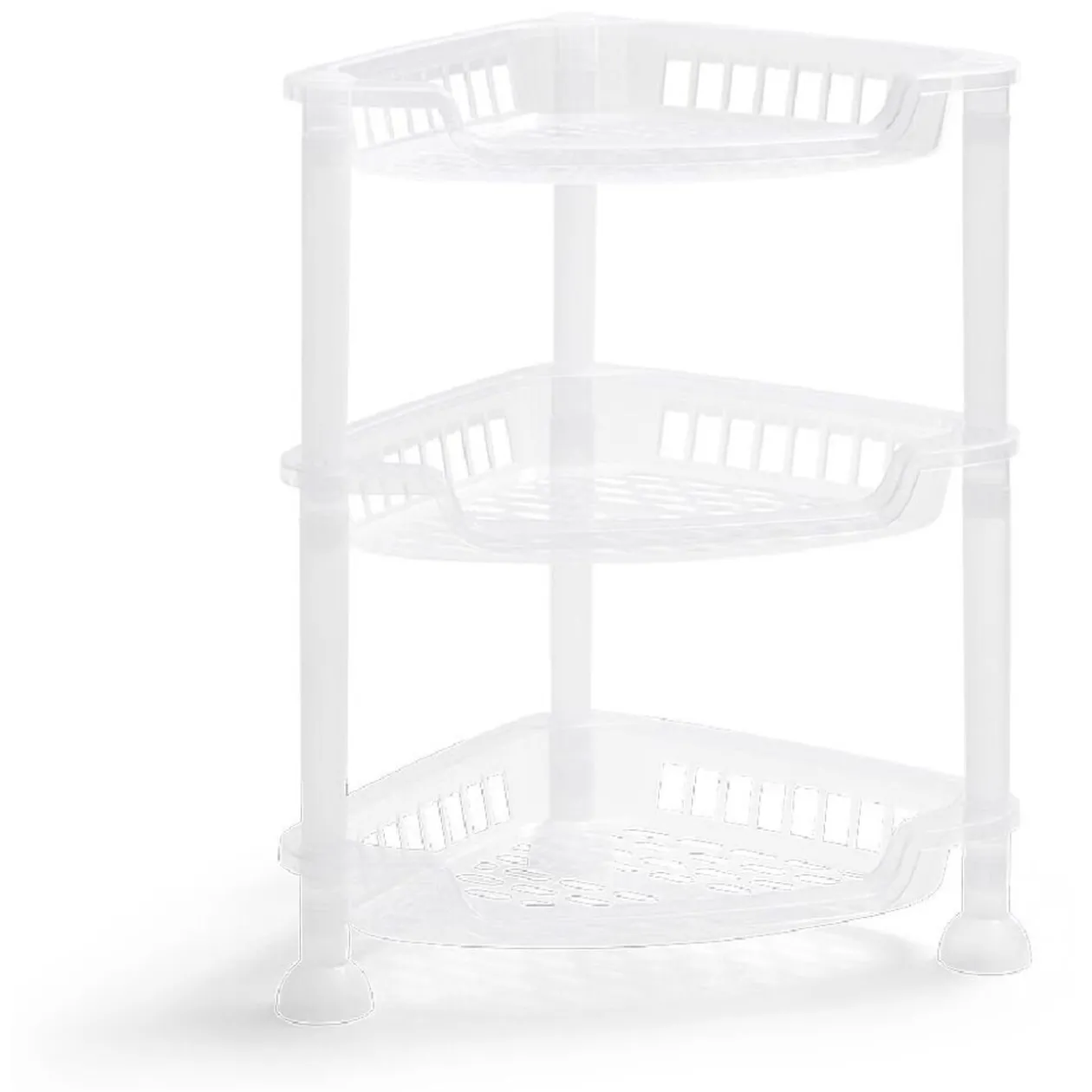 Étagère d'angle à poser 3 niveaux plastique transparent 28x20xH.33,5cm