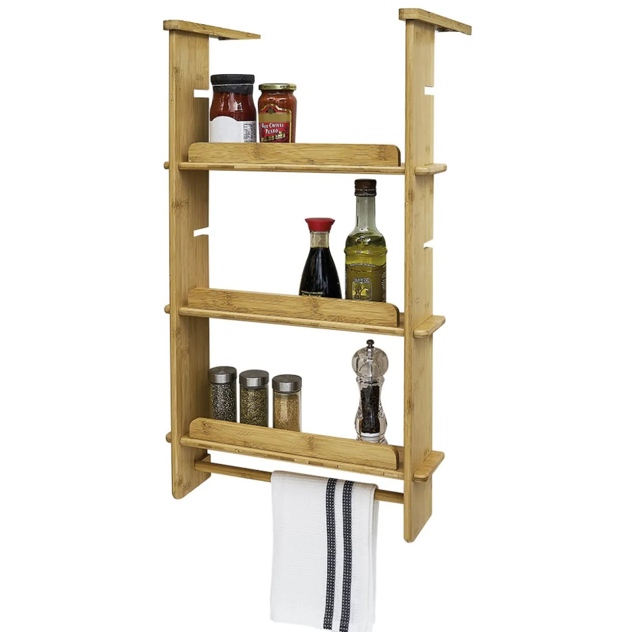 Étagère latérale pour réfrigérateur 3 niveaux en bambou 42x10xH73 cm