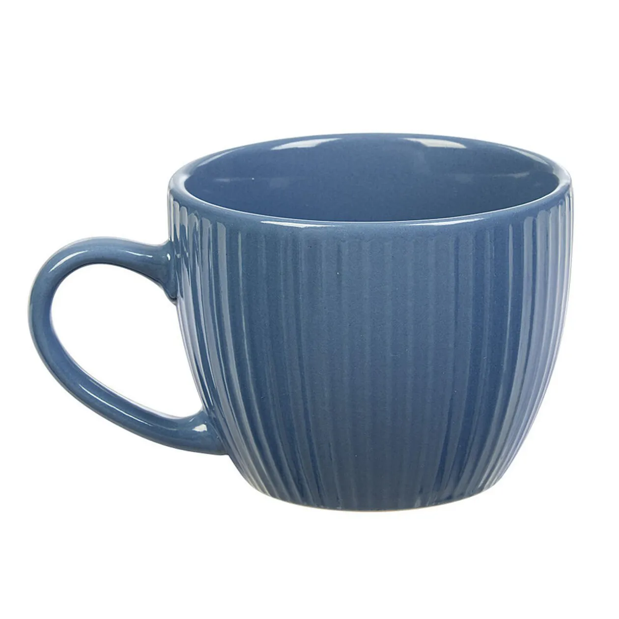 Tasse à expresso en faïence 10 cl bleu et rainures verticales relief