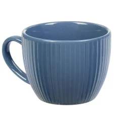 Tasse à expresso en faïence 10 cl bleu et rainures verticales relief