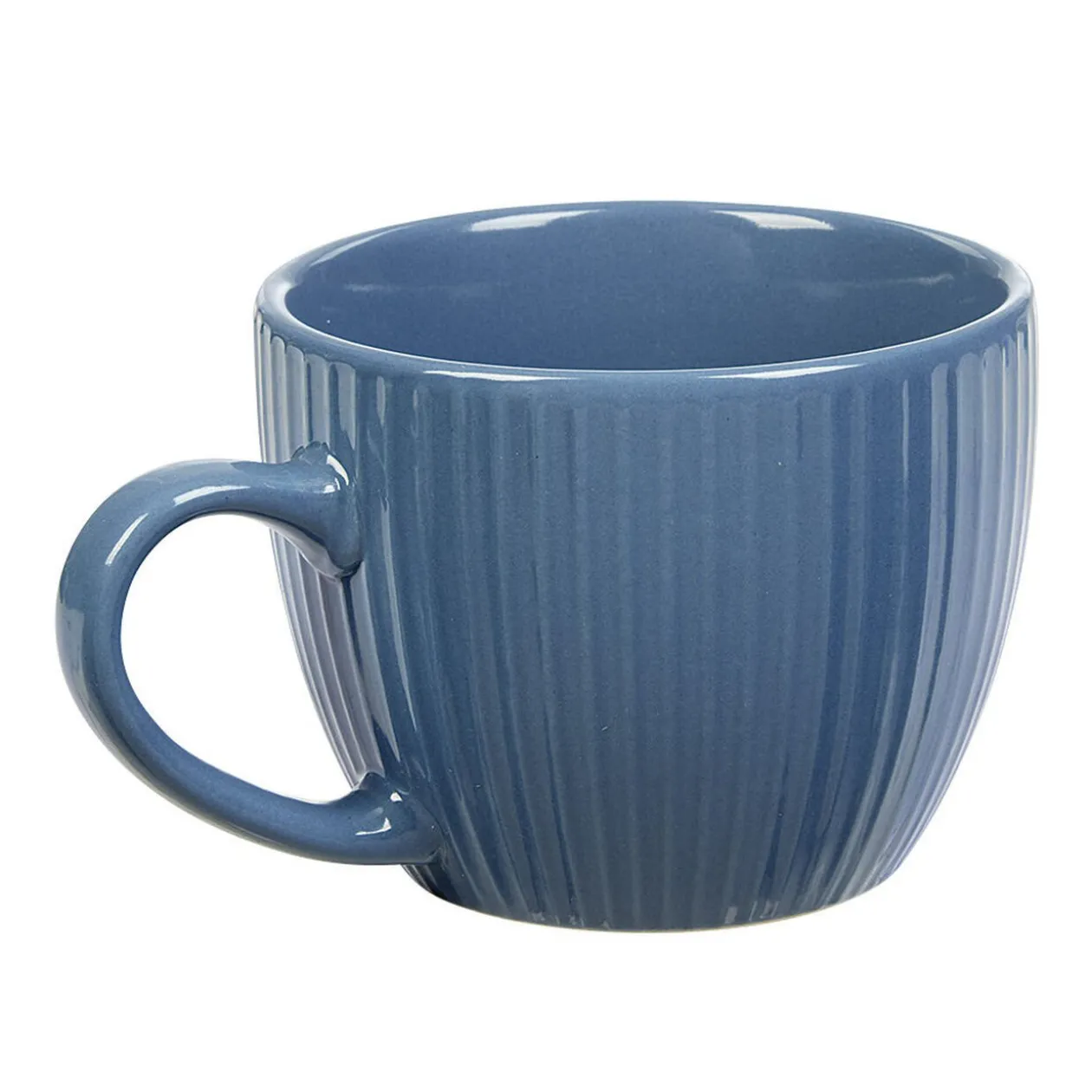 Tasse à expresso en faïence 10 cl bleu et rainures verticales relief